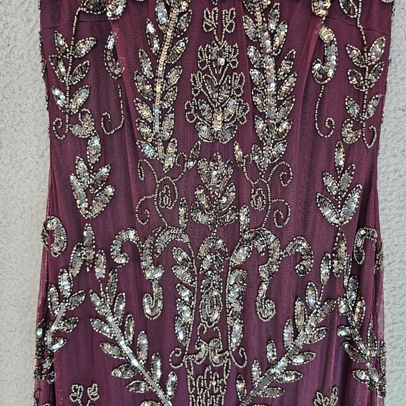 Pisarro Night Womens T Length Silver Beaded Gown Sz 8 Wine Color Chiffon Lined - Picture 4 of 15